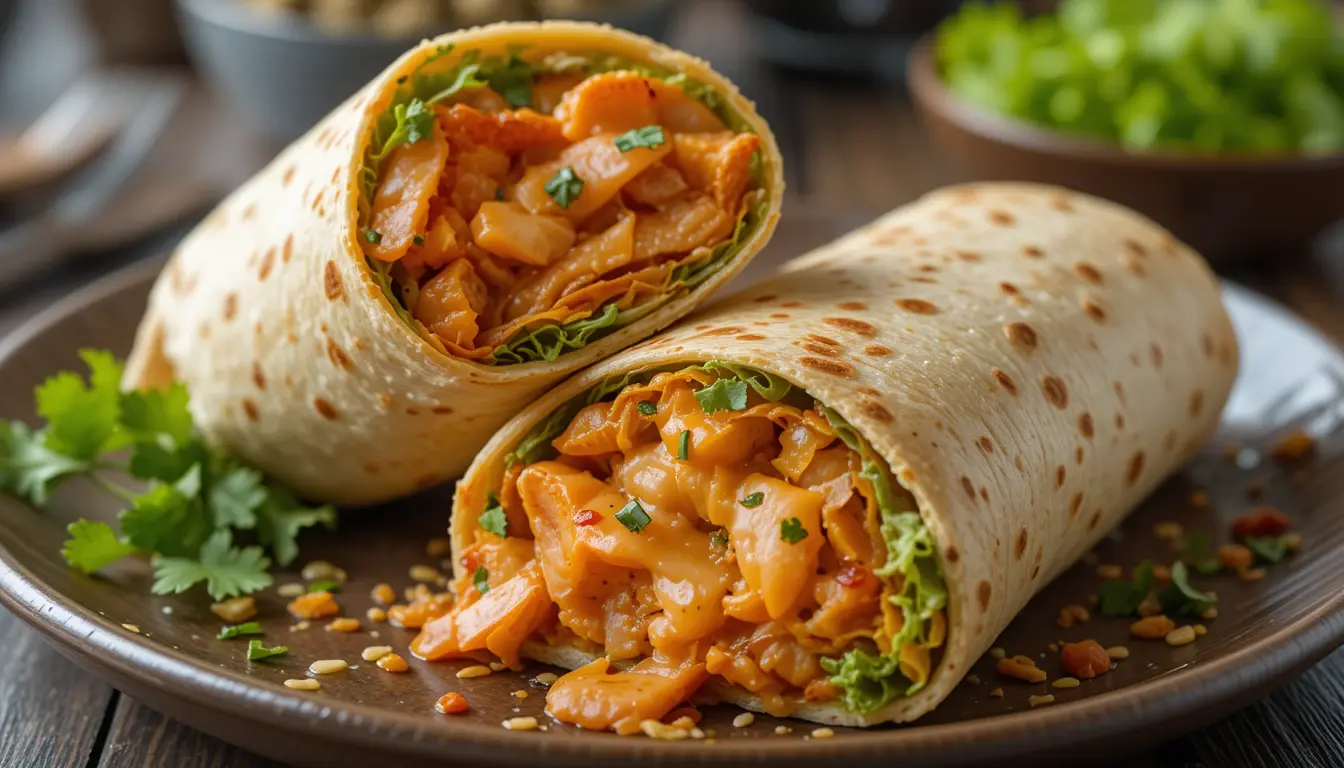 The Ultimate Buffalo Chicken Wrap For Quick Flavor Wins 1 Buffalo chicken wrap with hot sauce, cheddar, and avocado in a tortilla