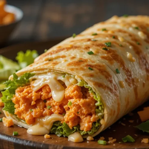 The Ultimate Buffalo Chicken Wrap For Quick Flavor Wins 3 Finished buffalo chicken wraps sliced and ready to serve