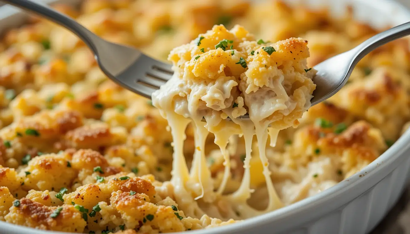 Fall In Love With This Creamy Dolly’s Chicken And Stuffing Casserole 4 Mixing chicken and cream filling for casserole