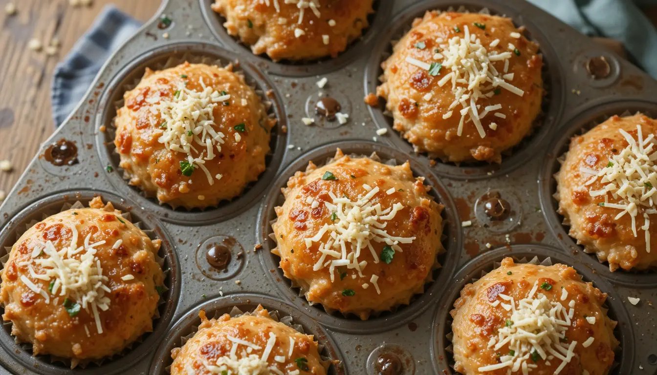 Garlic parmesan chicken meatloaves in muffin tin