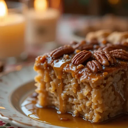 Pecan Pie Dump Cake Recipe That’s Better Than Pie Itself 4 Finished pecan pie dump cake in cast iron skillet