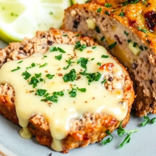 Garlic Parmesan Chicken Meatloaf Recipe – Better Than Traditional Meatloaf 2 Plated garlic parmesan chicken meatloaf recipe slices with mashed potatoes