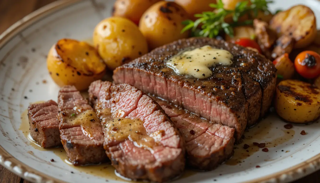 Black Pepper Sirloin Steak Recipe – Bold Flavor, Simple Steps 1 Black pepper sirloin steak grilled and sliced with butter drizzle