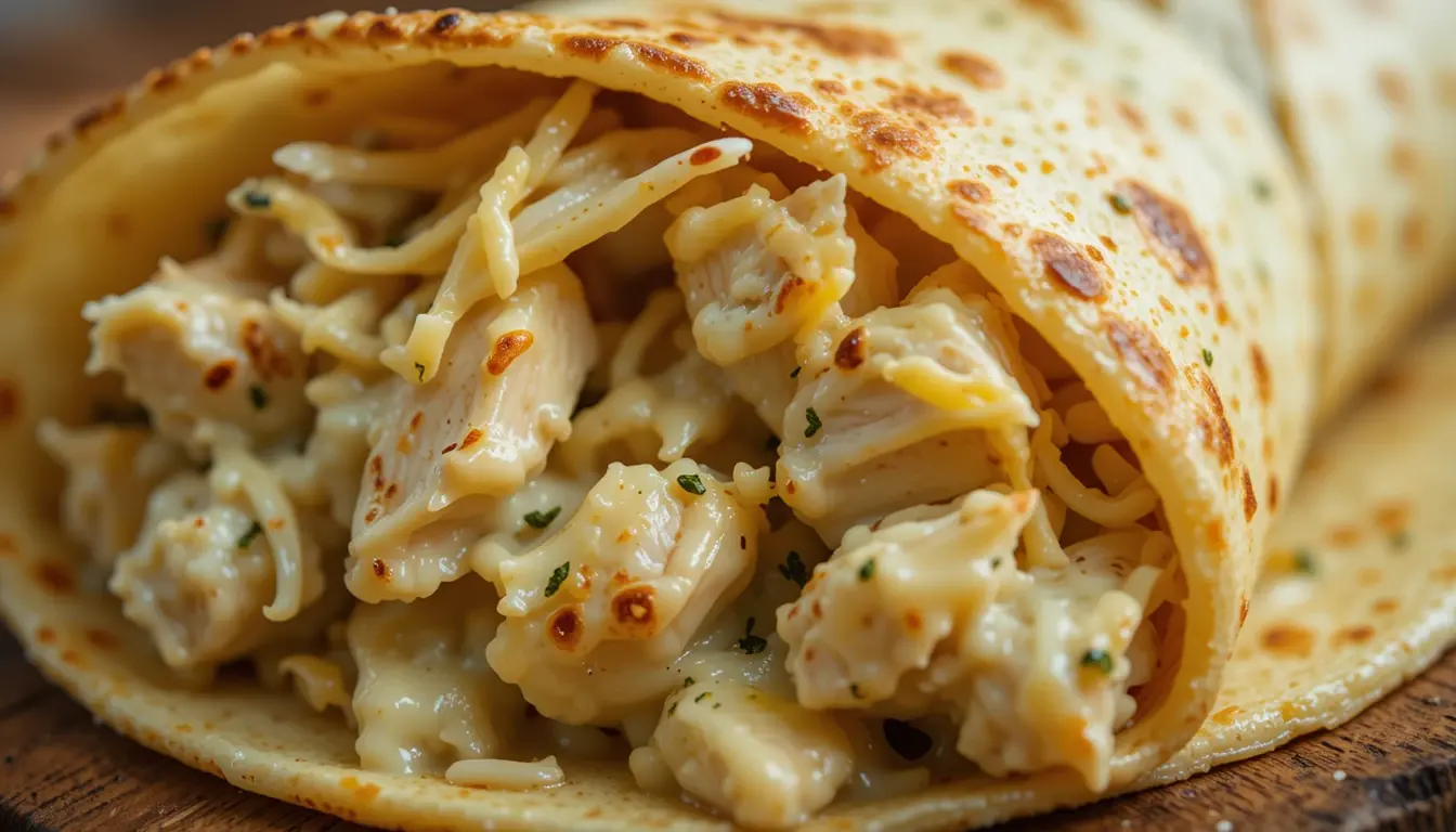 Cheesy Garlic Chicken Wraps – Better Than Takeout and So Easy 4 Cheesy garlic chicken wraps with grilled chicken and melted cheese