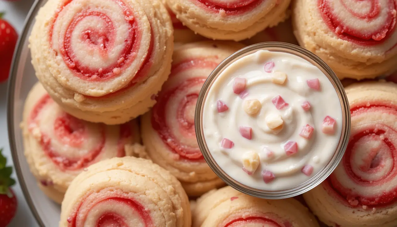 Strawberry Banana Pudding Cookies with Cheesecake Dip Recipe 4 Unbaked strawberry banana cookie dough on baking tray