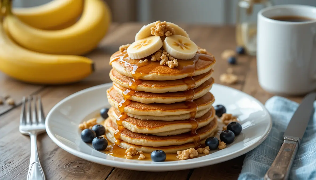 Amazing Cottage Cheese Banana Pancakes for a Wholesome Morning 5 Ingredients for cottage cheese banana pancakes on wooden table
