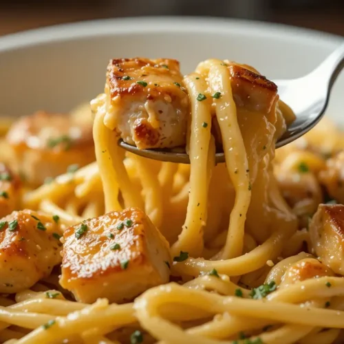 Cowboy Butter Chicken Linguine – A Bold Creamy Pasta You’ll Love Every Time 2 close-up of cowboy butter chicken linguine with spoon and creamy sauce