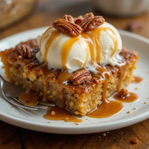 Easy Pecan Pie Dump Cake Recipe Everyone Will Rave About 2 Served Easy Pecan Pie Dump Cake Recipe with ice cream
