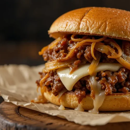 Make French Onion Sloppy Joes Tonight—Melty, Savory, And So Easy 2 Served french onion sloppy joes on plates with melted provolone and soft brioche buns