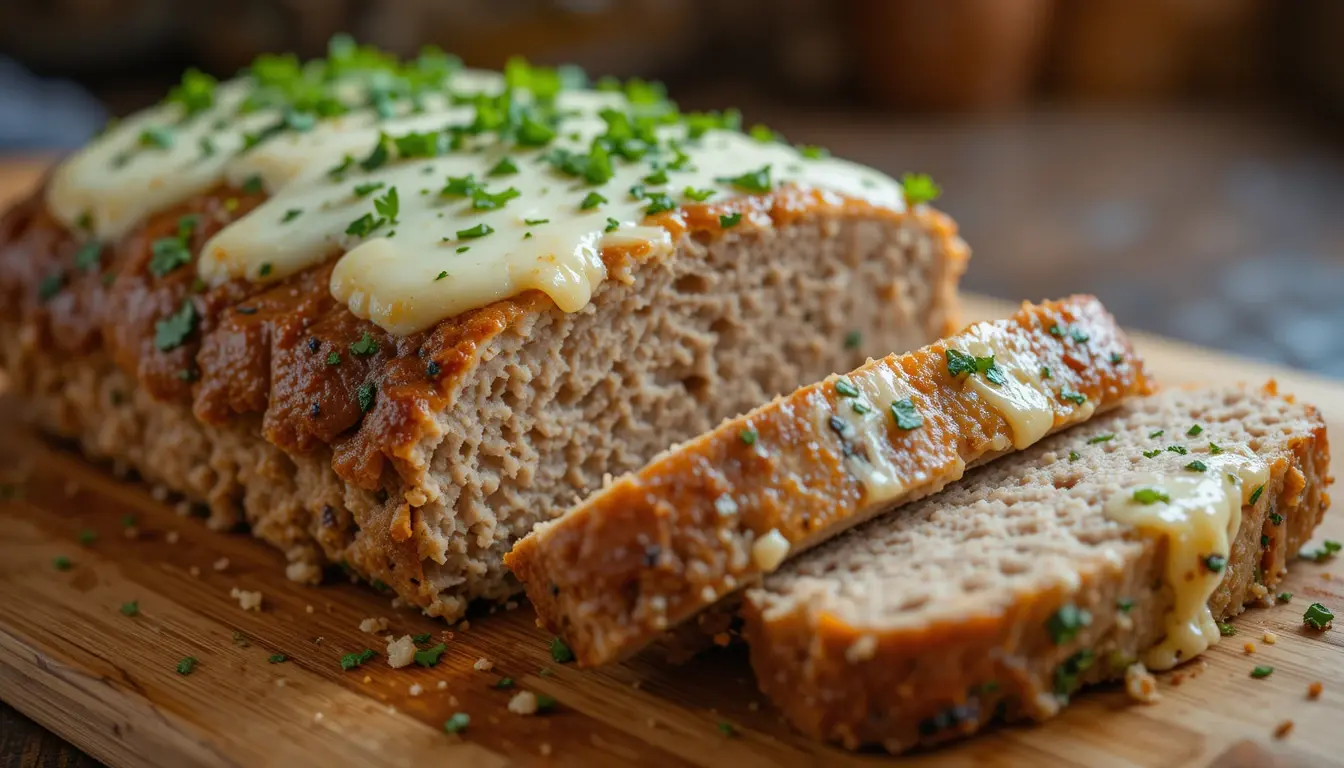 The Best Garlic Parmesan Chicken Meatloaf – Family Tested & Loved 4 Garlic parmesan chicken meatloaf baking in the oven with melted mozzarella on top