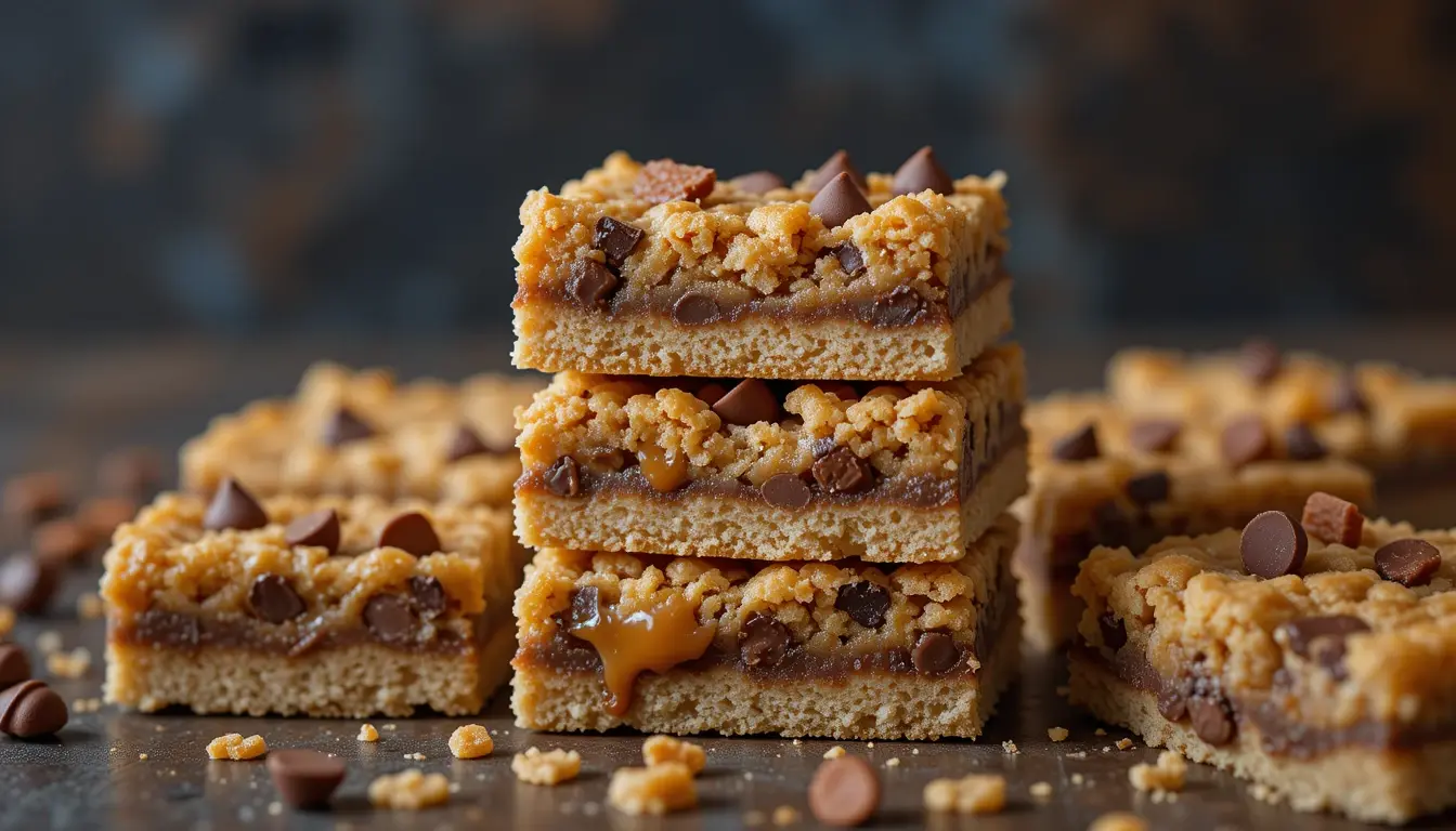 Cake Mix Toffee Bars: A Chewy, Buttery Dessert That Starts With A Simple Cake Mix 1 gooey cake mix toffee bars stacked with chocolate and caramel