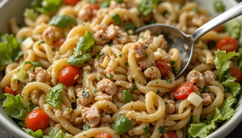 Italian Grinder Pasta Salad in serving bowl