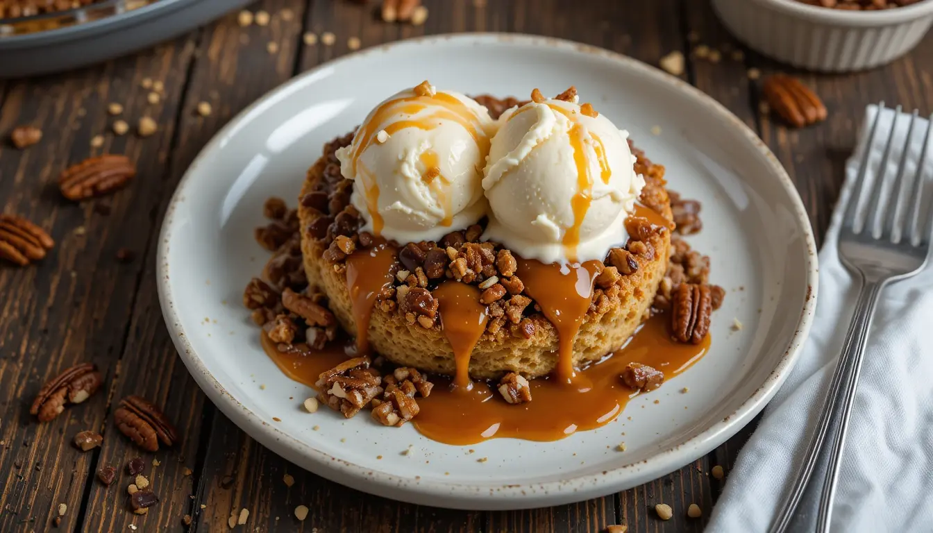 Easy Pecan Pie Dump Cake Recipe Everyone Will Rave About 4 Easy Pecan Pie Dump Cake Recipe served with ice cream