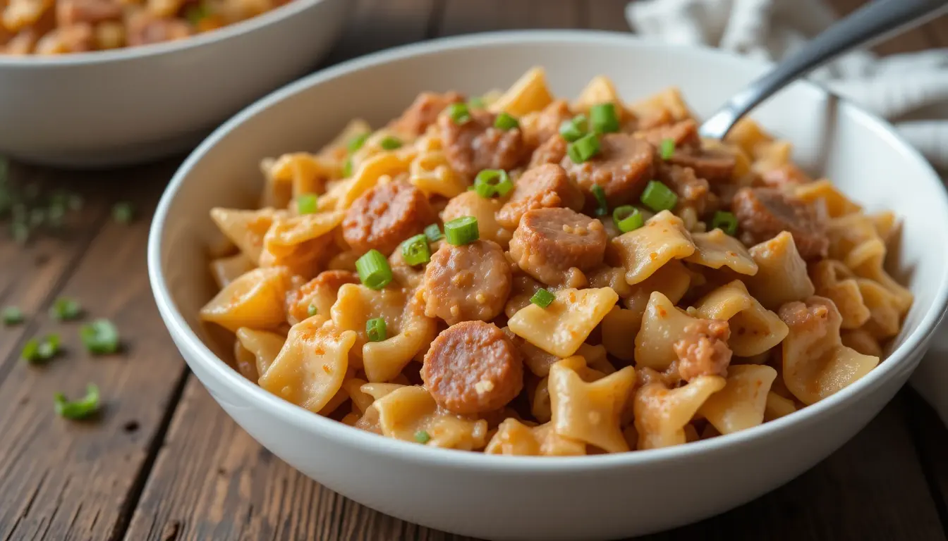 Smoked Sausage Pasta Recipes Made Easy With Just One Pan 4 Close-up of smoked sausage pasta recipes bowl