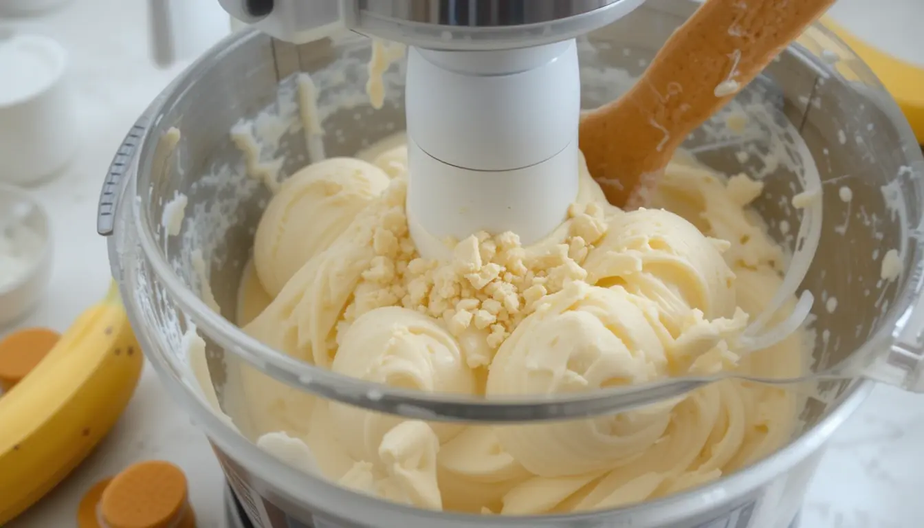 Banana Pudding Ice Cream Recipe for the Ultimate Summer Dessert 4 Banana pudding ice cream ingredients arranged on a wooden table