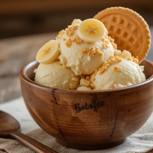 Banana Pudding Ice Cream Recipe for the Ultimate Summer Dessert 2 Banana pudding ice cream scooped into a mason jar with toppings