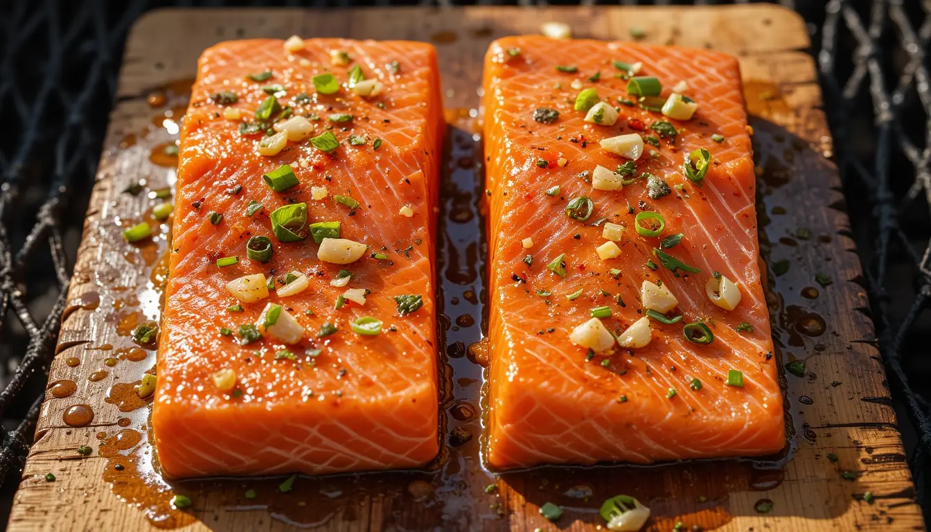 Grilled Salmon on Plank Cedar Made Simple and Delicious 5 Grilled salmon on cedar plank cooking on grill