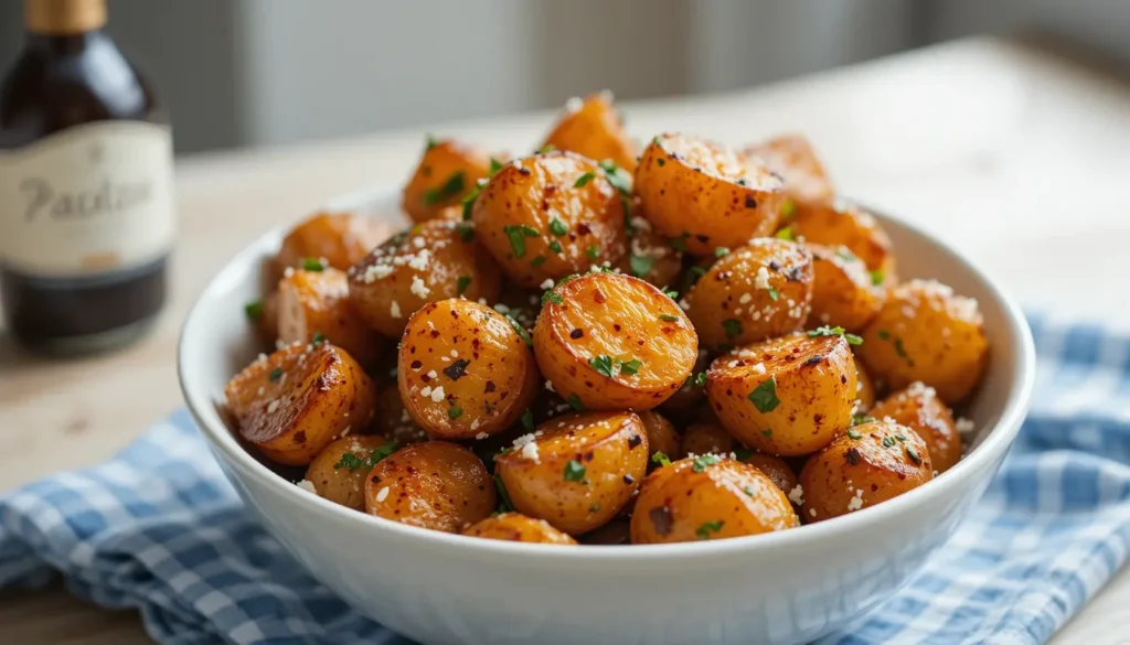 Liquid smoke russet potatoes served hot in a rustic bowl