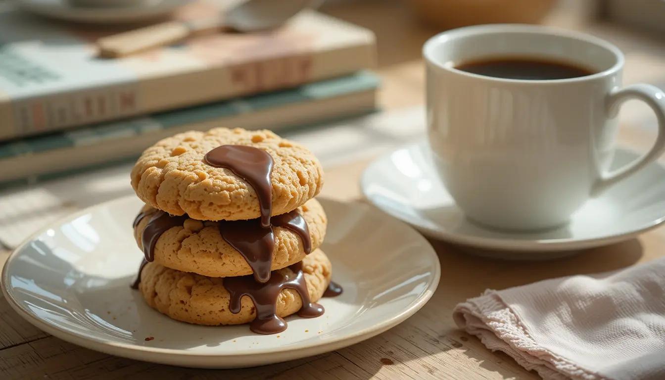 The Best Melting Peanut Butter Adding to Chocolate Chips Cookies Recipe 4 cookies served with melted peanut butter and chocolate chips