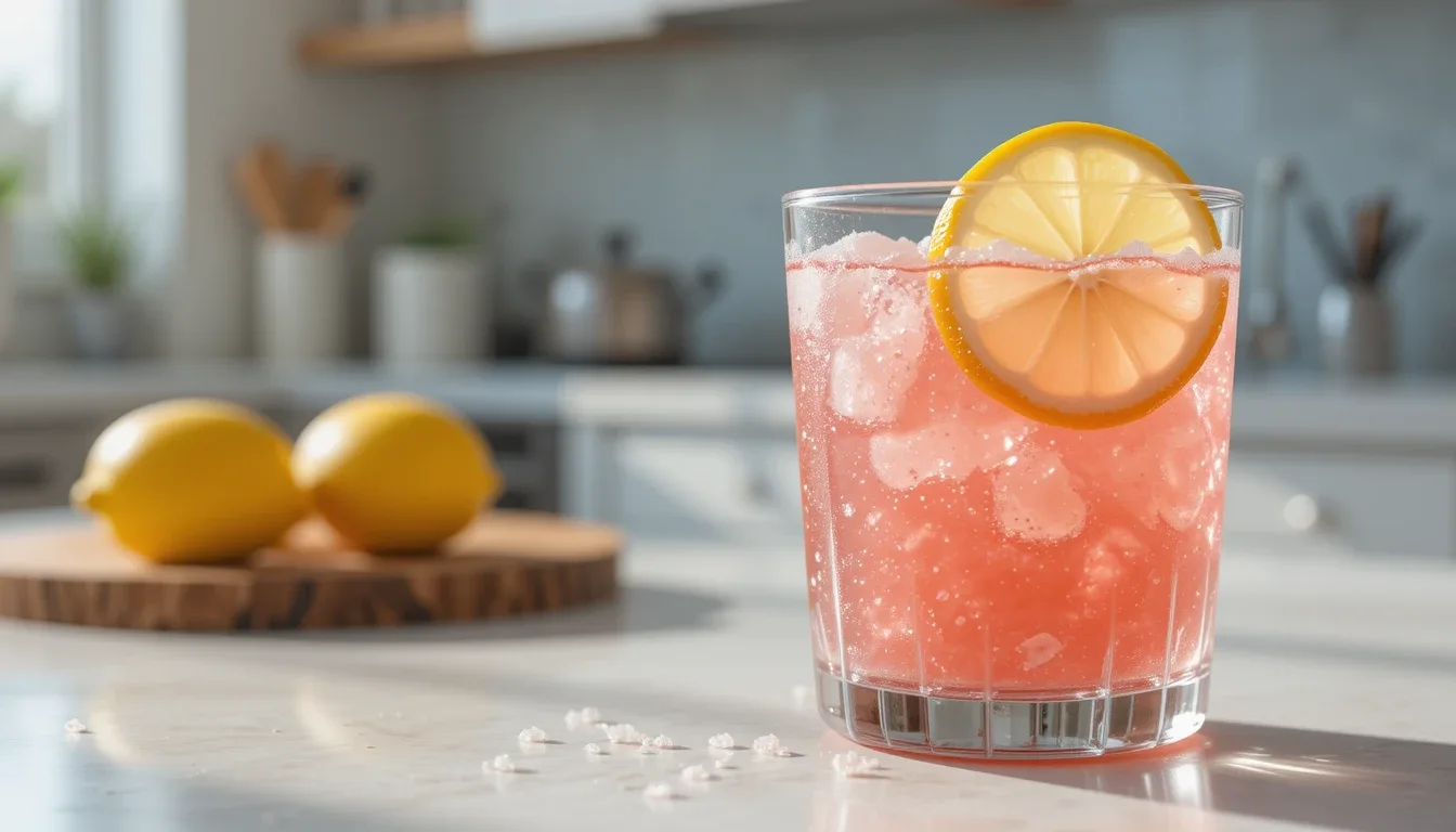 Pink salt trick recipe glass with lemon