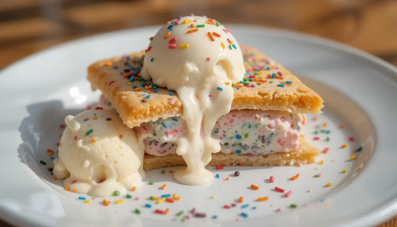 Pop Tart Ice Cream Sandwich with sprinkles