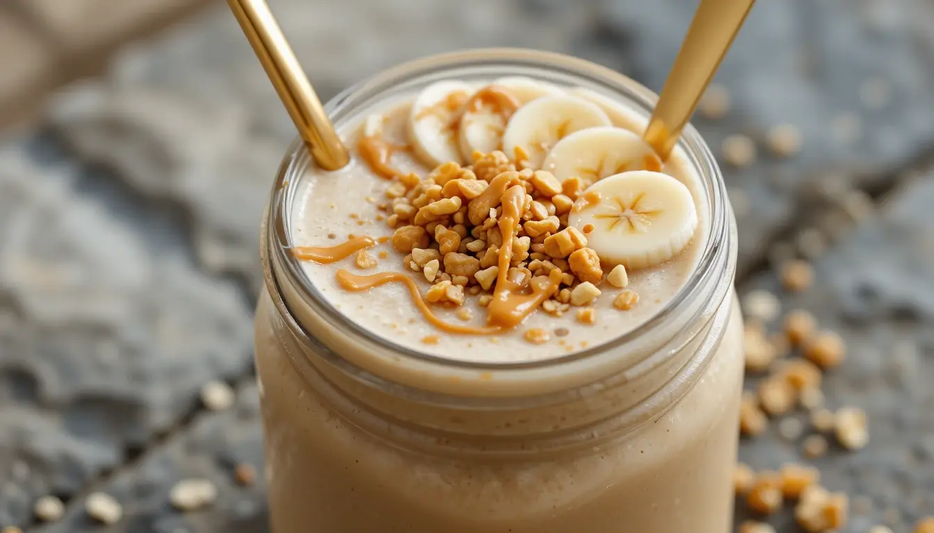 How to Make South Block Peanut Butter Blast Smoothie at Home 1 how to make South Block Peanut Butter Blast Smoothie with banana topping