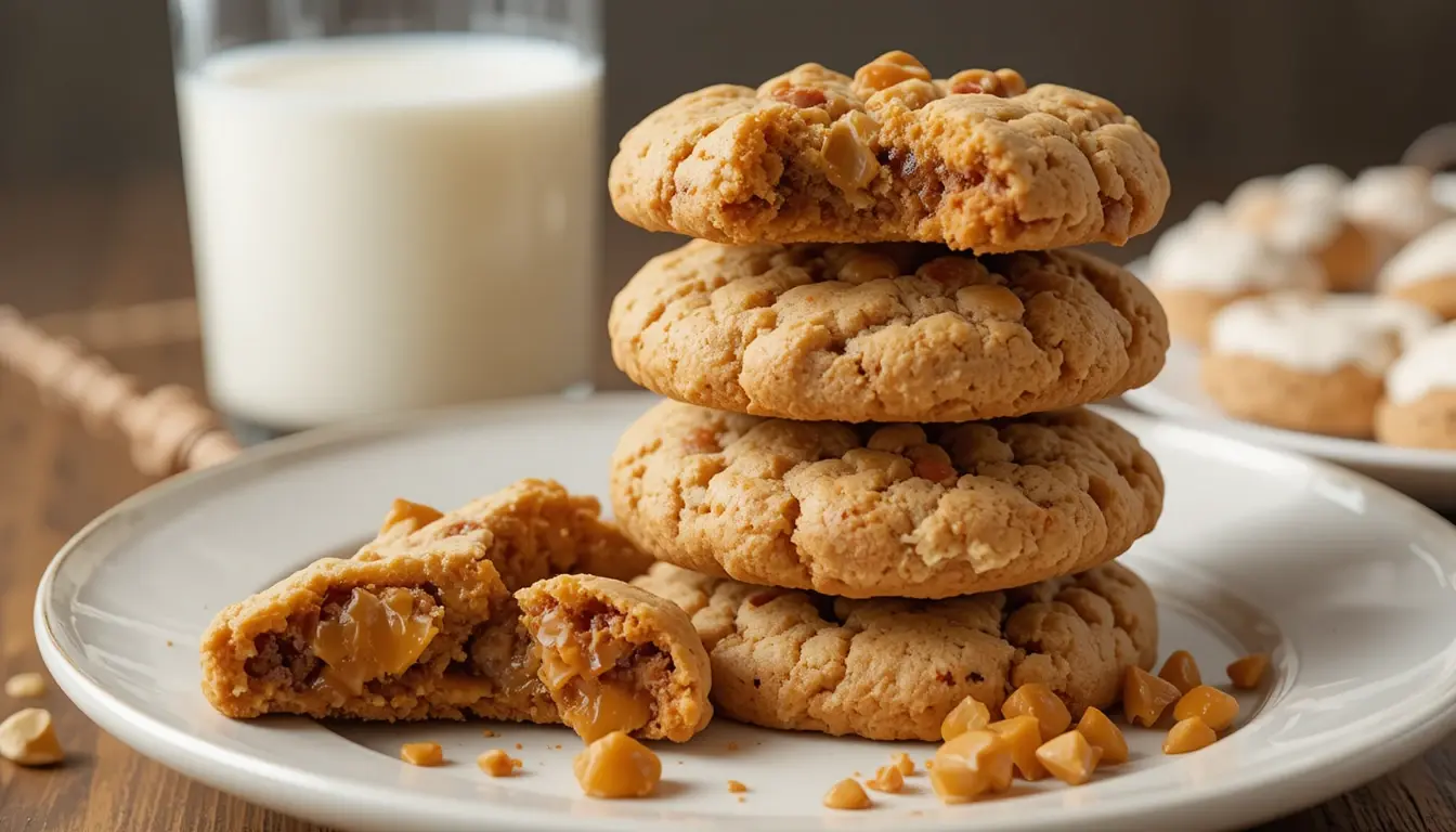 Close-up of triple Reese’s peanut butter cookies with melted chocolate