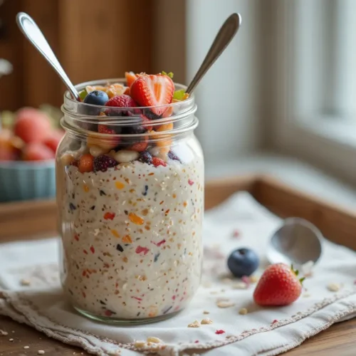 Finished overnight oats jar ready to eat