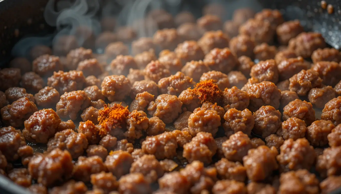 ground beef tacos ingredients on wooden counter