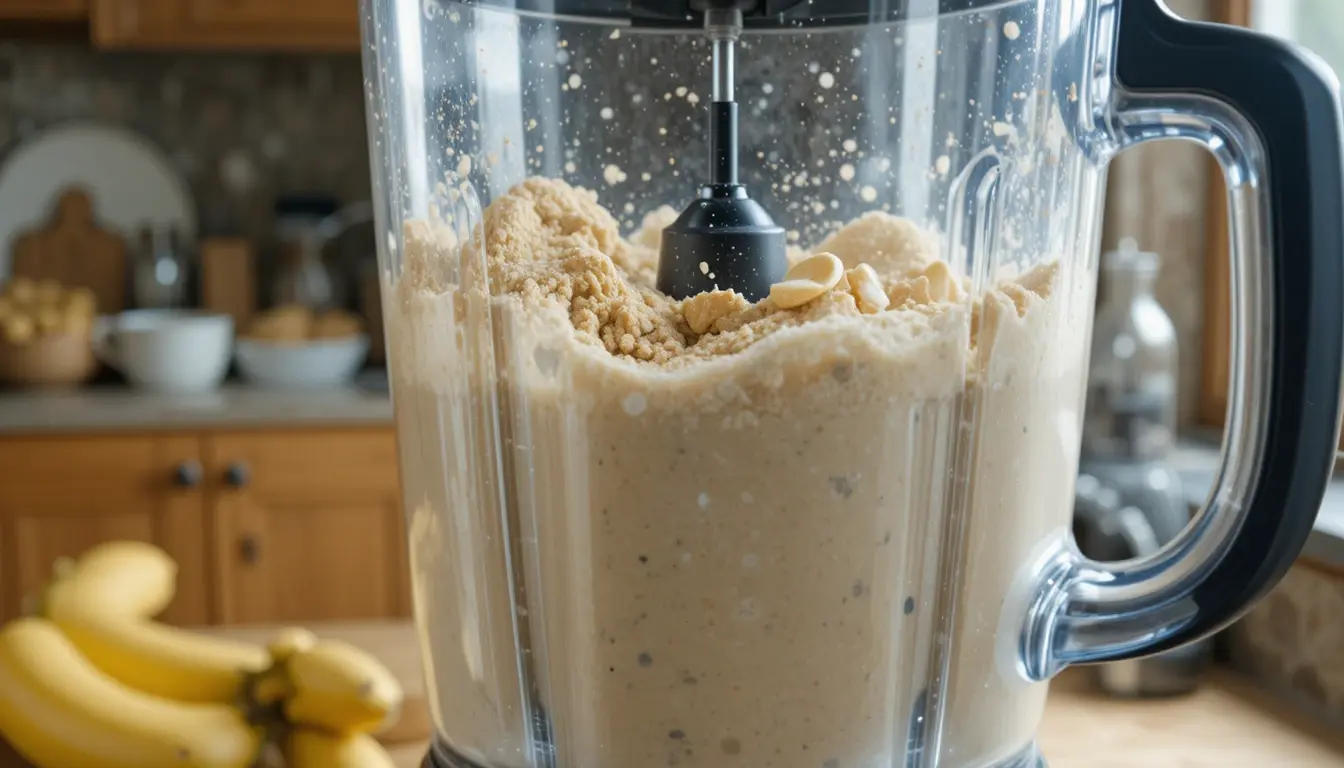 Ingredients for South Block Peanut Butter Blast Smoothie laid out