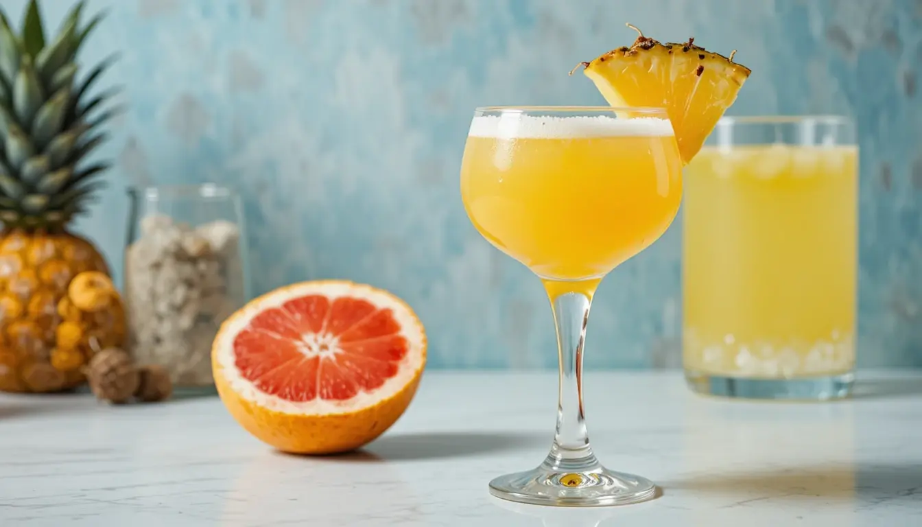 Coconut and Pineapple Mocktail Everyone Will Love 5 coconut and pineapple mocktail ingredients flat lay