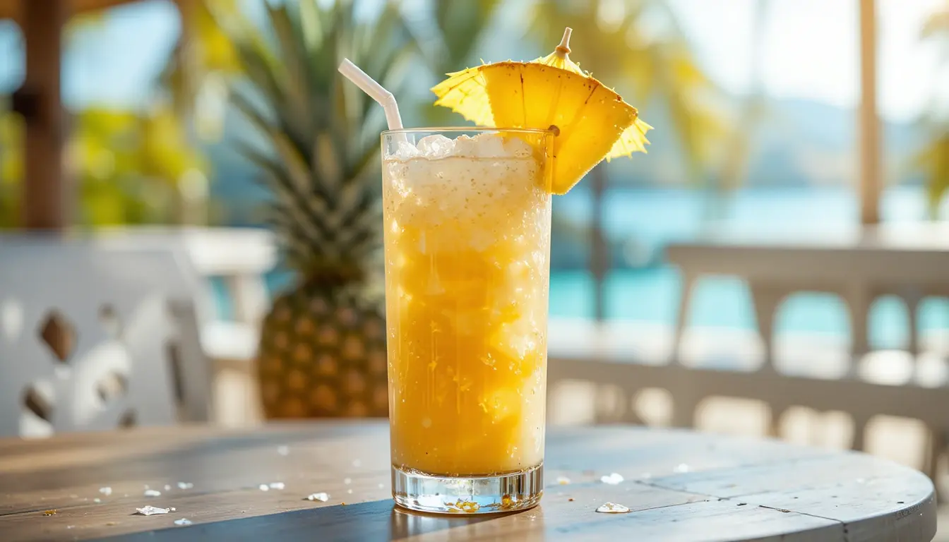 Coconut and Pineapple Mocktail Everyone Will Love 4 served coconut and pineapple mocktail with garnish