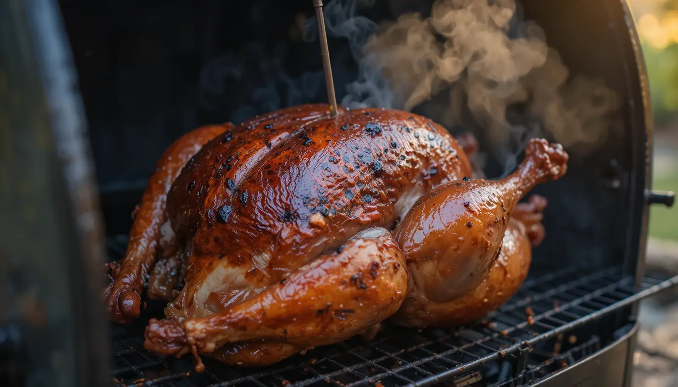 smoked spatchcock turkey in smoker