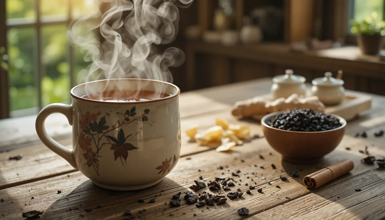 pulhia tea recipe card with finished cup