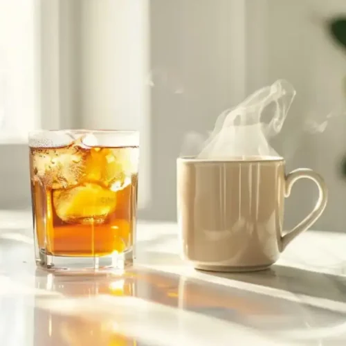 pulhia tea served hot and iced side by side
