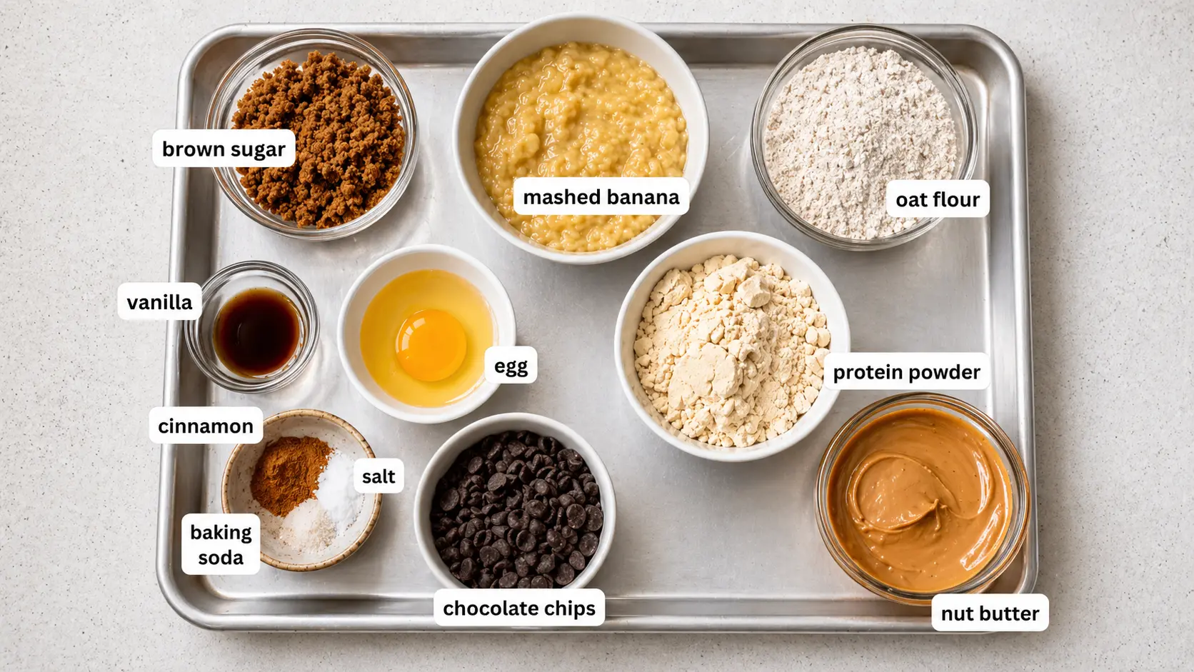 banana protein cookies ingredients with oat flour and protein powder