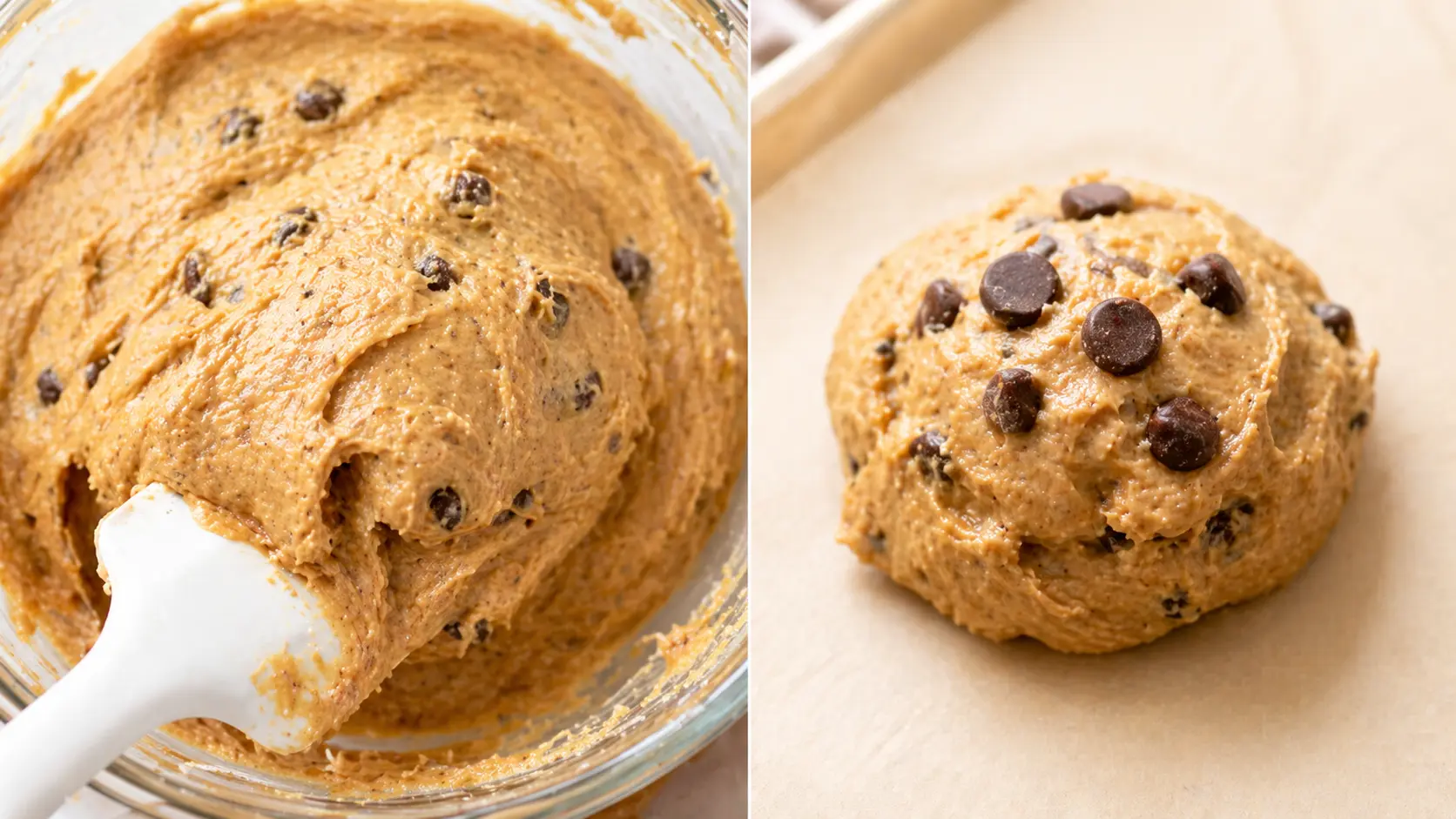 banana protein cookies scooped onto a baking sheet