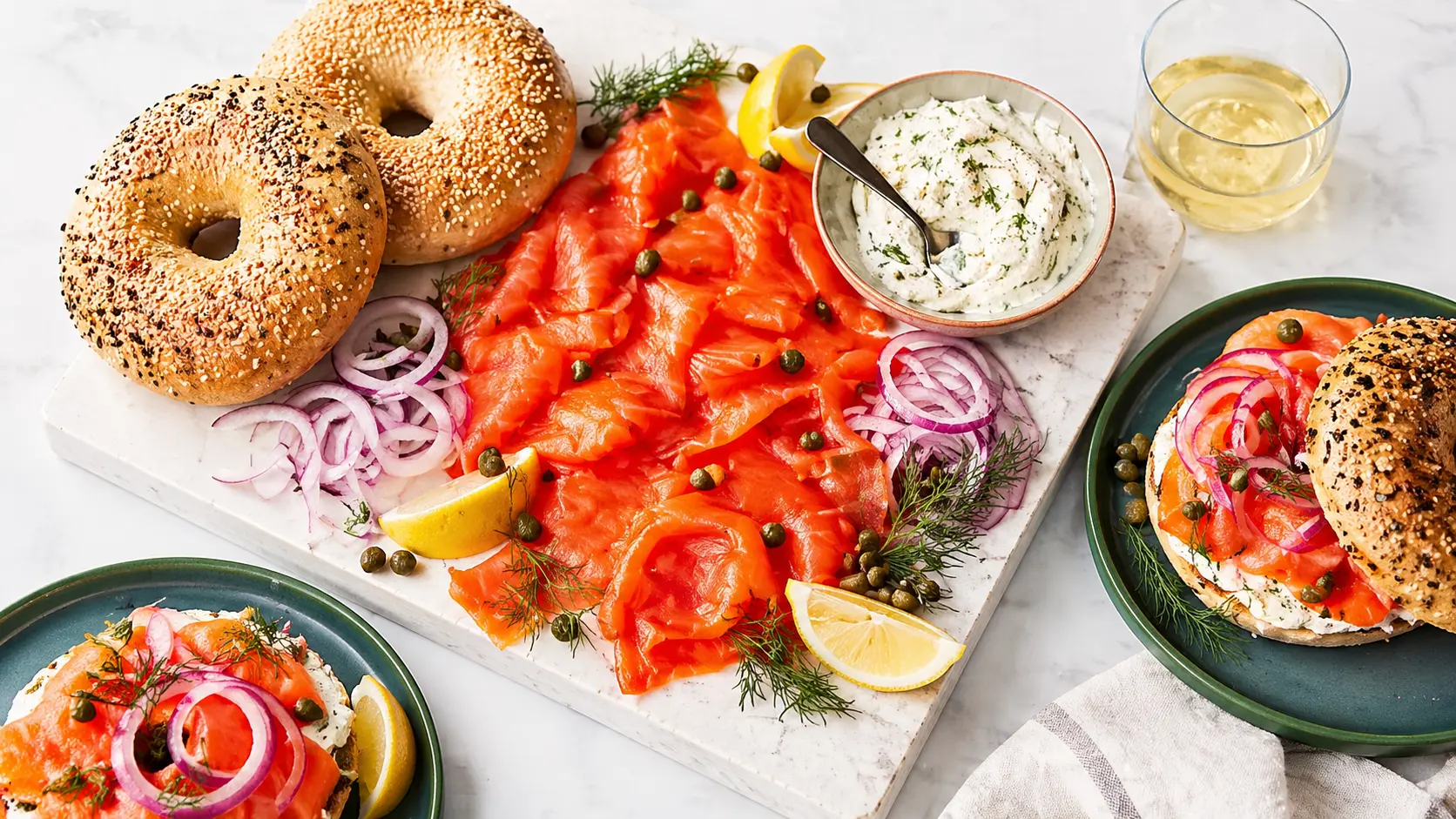 cold smoked salmon served on a rustic board
