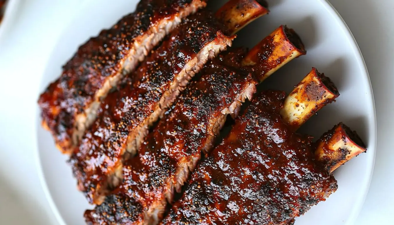 smoking beef short ribs recipe card image