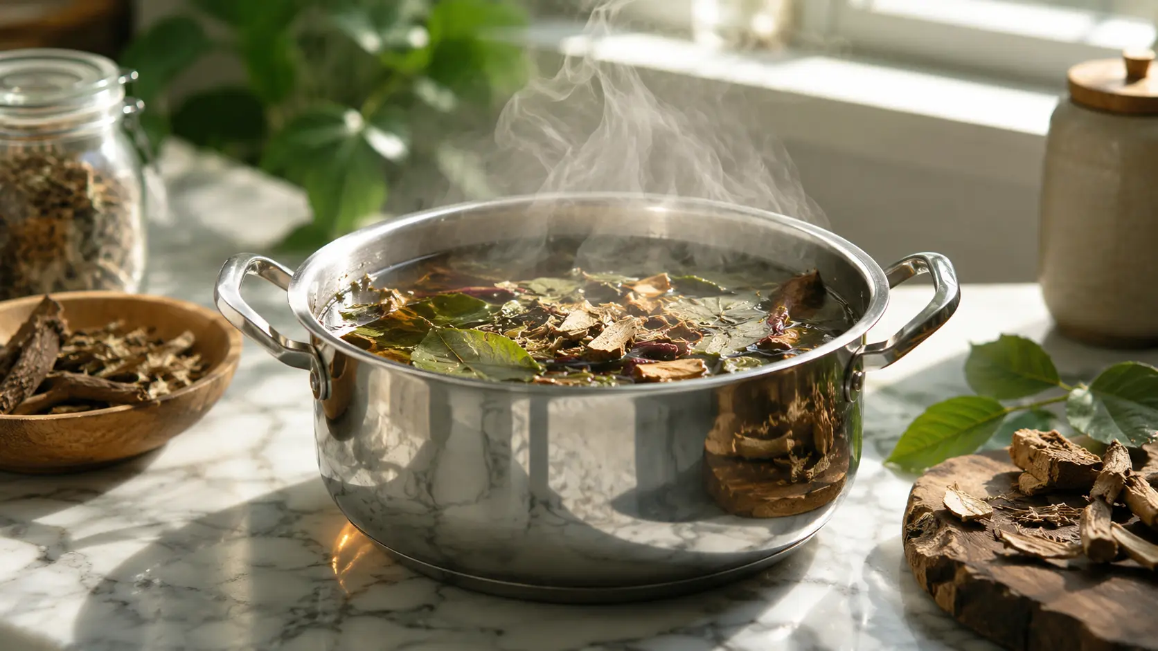 Measuring herbs for Essiac tea recipe