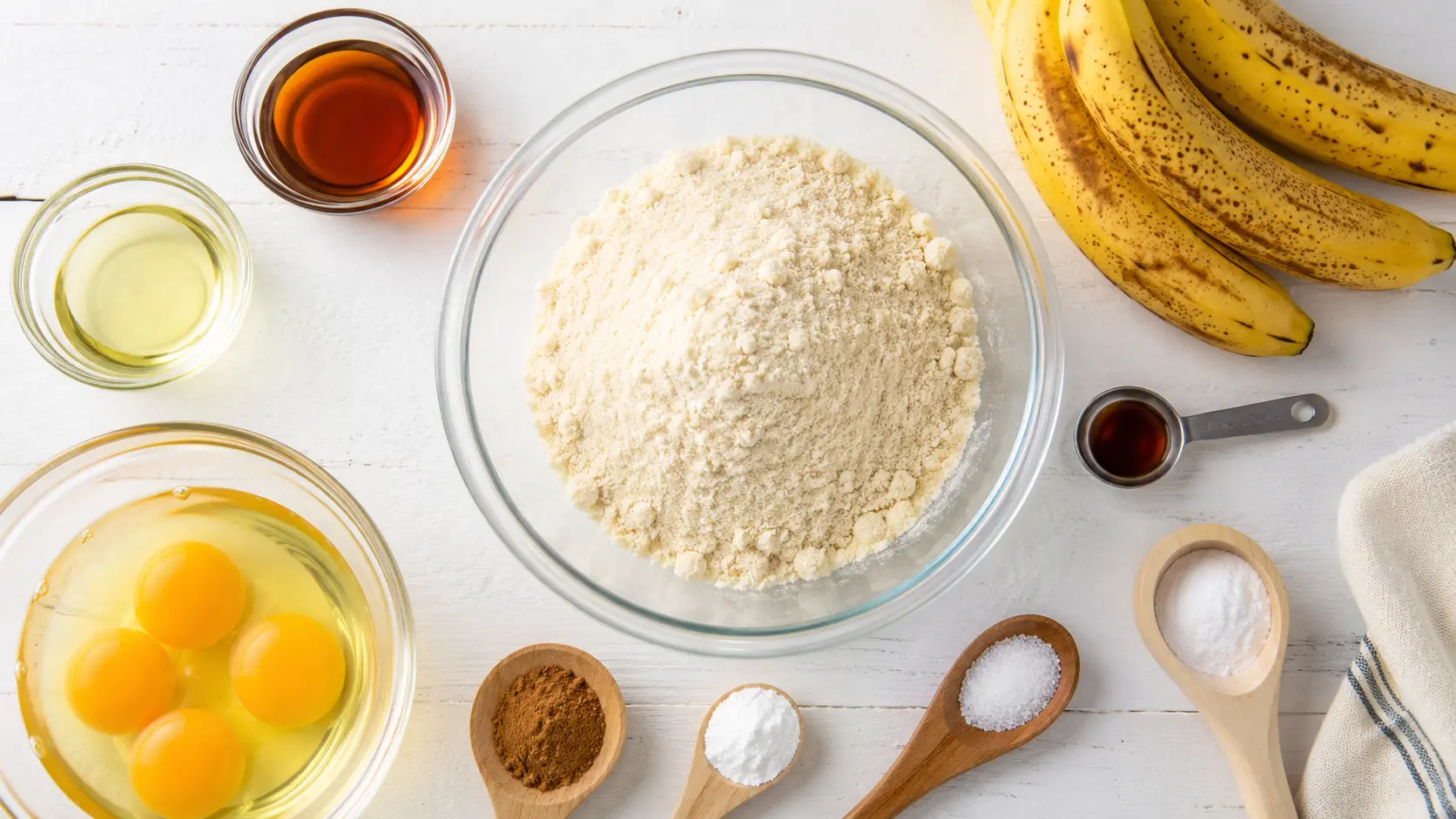 Almond Flour Banana Bread ingredients on a kitchen counter