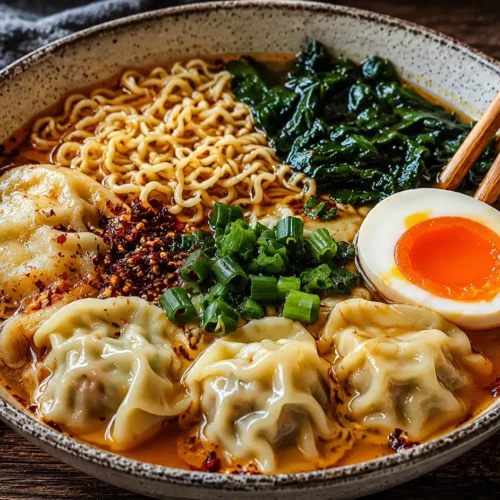 Dumpling Ramen Bowl: Easy Cozy Dinner You’ll Love 2 Served Dumpling Ramen Bowl dinner with toppings
